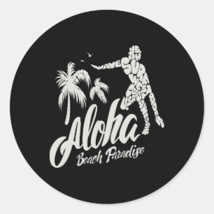 Adesivo Redondo Paraíso de Praia Aloha Surf Surfando