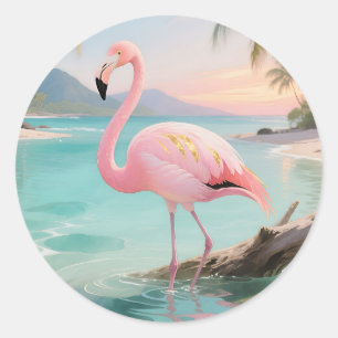 Adesivo Redondo Paraíso Tropical do Flamingo Rosa