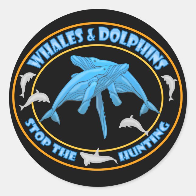 Adesivo Redondo Parar a caça à baleia (Frente)