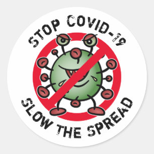 Adesivo Redondo Parar Aviso de Cartoon Engraçado do Vírus Corona C