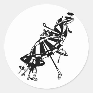 Adesivo Redondo parasóis voadores Umbrellas Ink art Ilustração