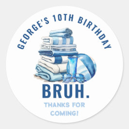 Adesivo Redondo Parceiro de Piscina Azul Branca Aniversário Obriga