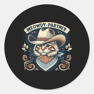 Adesivo Redondo Parceiro Meowboy Gowboy Que Uiva O País Engraçado
