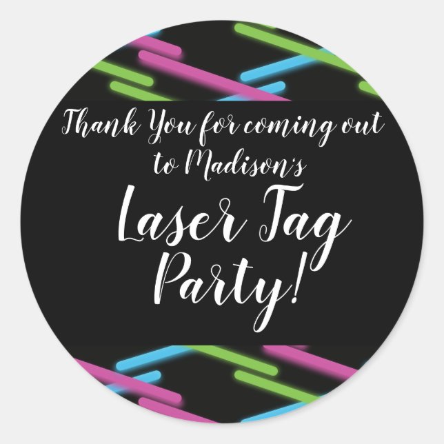 Adesivo Redondo Parceiro Roxo-Teal Neon Laser Festa Aniversário (Frente)