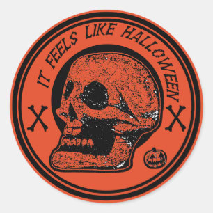 Adesivo Redondo Parece Halloween - Caveira, Ossos Cruzados