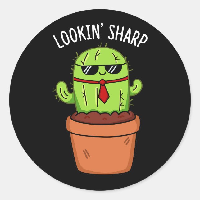 Adesivo Redondo Parecendo Sharp Funny Cactus Pun Dark BG (Frente)
