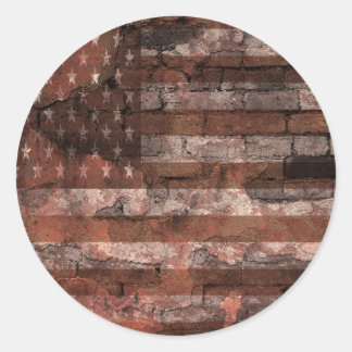 Adesivo Redondo Parede de Tijolo da Bandeira Americana