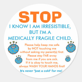 Adesivo Redondo Parem e pensem: Crianças-Stickers Medicamente Frág