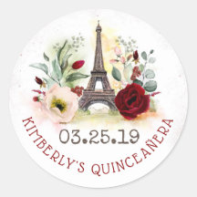 Paris Blush e Burgundy Floral Quinceanera