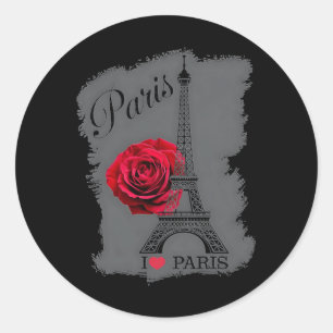 Adesivo Redondo Paris França Eiffel Torre Rosa Dia de os namorados