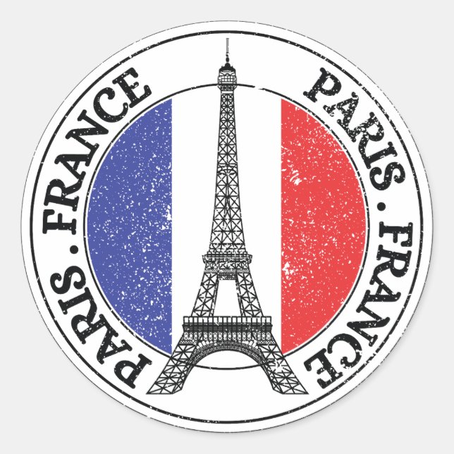 Adesivo Redondo Paris França Seal Sticker Round Flag (Frente)