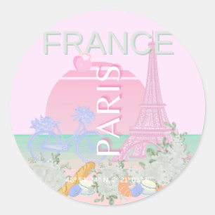 Adesivo Redondo Paris, França, Viagem, Arte, Papoila, Pastel, Rosa