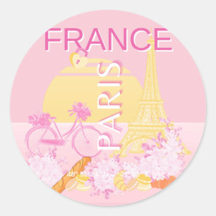 Adesivo Redondo Paris, França, Viagem, Arte, Pré-Disquete, Rosa