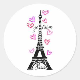 ADESIVO REDONDO PARIS JE T'AIME EIFFEL E CORAÇÕES COR-DE-ROSA