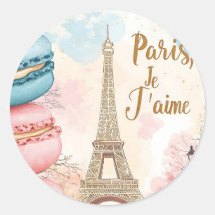Adesivo Redondo Paris, Je T'aime - Torre Eiffel com Macarons
