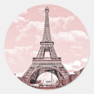 Adesivo Redondo Paris na torre Eiffel cor-de-rosa France