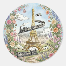 Adesivo Redondo Paris Romântica, Torre Eiffel, Arte Francesa