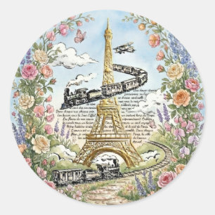 Adesivo Redondo Paris Romântica, Torre Eiffel, Arte Francesa
