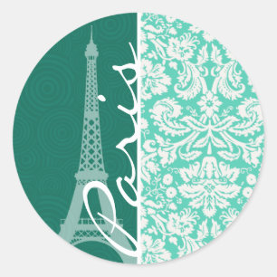 Adesivo Redondo Paris; Seafoam Green Damask