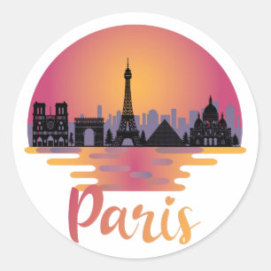 Adesivo Redondo Paris Skyline - França Viagem
