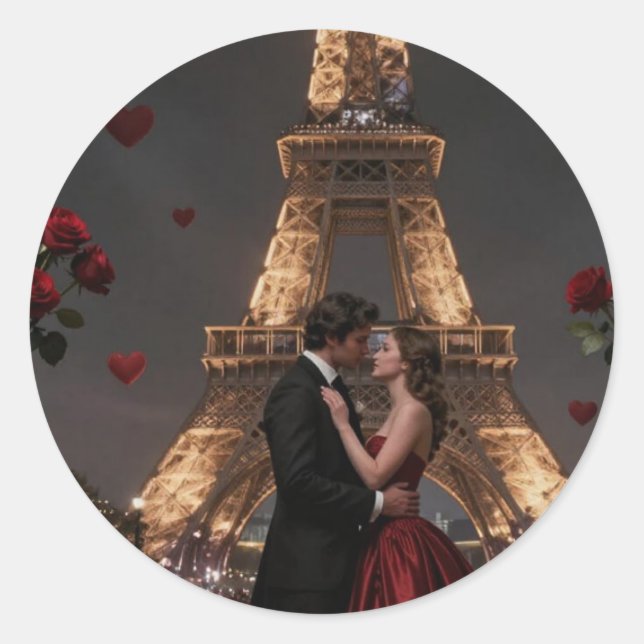 Adesivo Redondo Parisian Valentines Day (Frente)