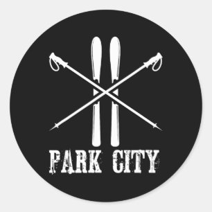 Adesivo Redondo Park City Utah Skier Esquiando Alpino Nórdico Abai