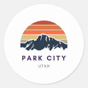 Adesivo Redondo Park City Utah Skiing Snowboard Hikers Utah Gif