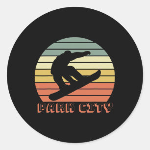 Adesivo Redondo Park City Utah Snowboard Retro Sunset