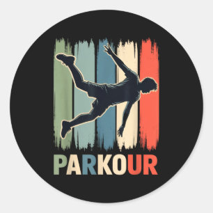 Adesivo Redondo Parkour, Ginasta Urbano, Traceur, Corredor