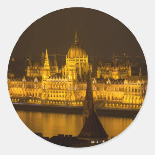 Adesivo Redondo Parlamento húngaro Budapeste por noite