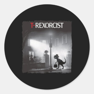 Adesivo Redondo Paródia de Terror Divertida de T-rex Dinossauro Ha
