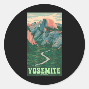 Adesivo Redondo Parque Nacional de Yosemite Vintage Half-dome, Cam