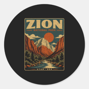Adesivo Redondo parque nacional de Zion vintage retrô canyon ao ar