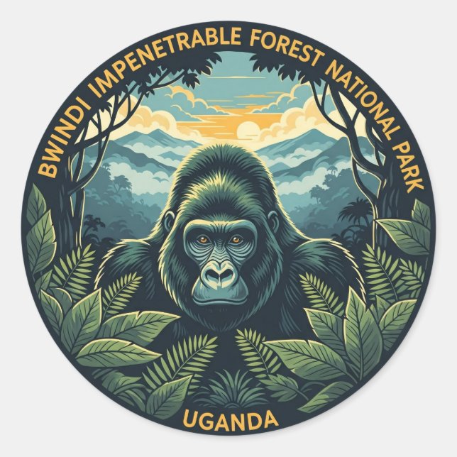 Adesivo Redondo Parque Nacional Impenetrável de Uganda Bwindi (Frente)