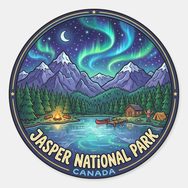 Adesivo Redondo Parque Nacional Jasper à Noite Canadá (Frente)