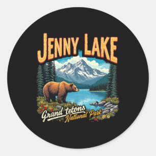 Adesivo Redondo Parque Nacional Jenny Lake Viagem Vintage Férias G