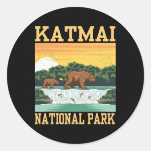 Adesivo Redondo Parque Nacional Katmai Alasca Urso Caminhada Ao Ar