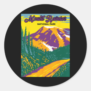 Adesivo Redondo Parque Nacional Mount Rainier Retro Acampamento Tr