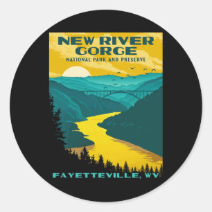 Adesivo Redondo Parque Nacional New River Gorge Vintage Wpa Ster S