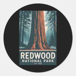 Adesivo Redondo Parque Nacional Redwood Vintage Acampamento Caminh