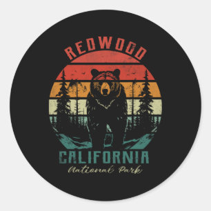 Adesivo Redondo Parque Nacional Redwood Vintage Retro Para Criança