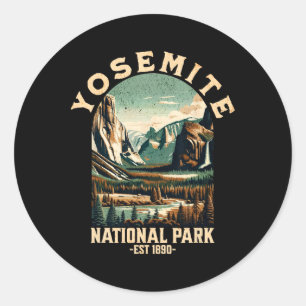 Adesivo Redondo Parque Nacional Retro Yosemite EUA Caminhada Vinta