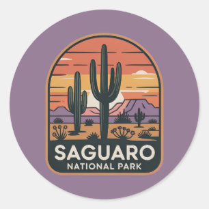Adesivo Redondo Parque Nacional Saguaro Insígnia Vintage do Desert