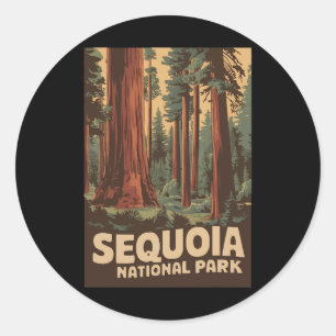Adesivo Redondo Parque Nacional Sequoia Vintage Homens Mulheres Cr