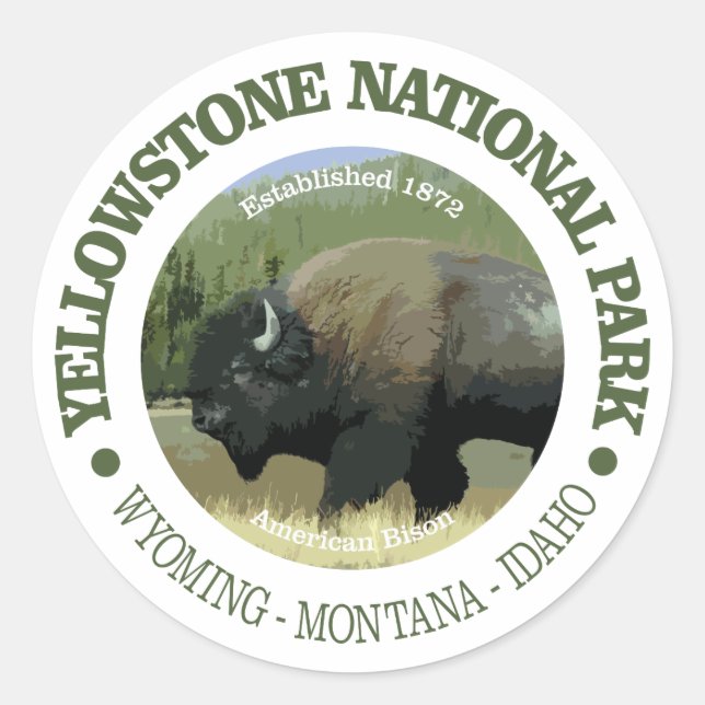 Adesivo Redondo Parque Nacional Yellowstone (bison) (Frente)