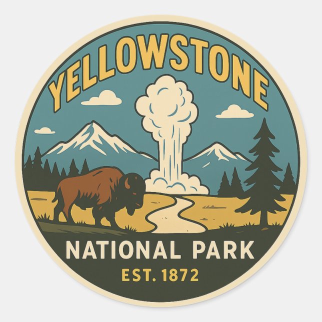 Adesivo Redondo Parque Nacional Yellowstone - Sticker (Frente)