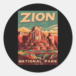 Adesivo Redondo Parque Nacional Zion Utah Angels Landing Vintage H
