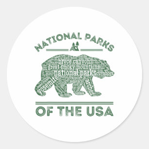 Adesivo Redondo Parques Nacionais Urso Hiking Viagens Acampamento