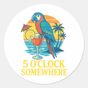 Adesivo Redondo Parrot Cocktail Sunset 5 O’Clock Somewhere