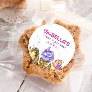 Adesivo Redondo Parte primeiro aniversario sorvete